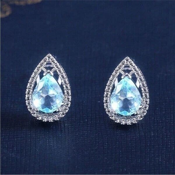 Blue Topaz Tear Drop hinge closure silver earrings - Thumbnail 5