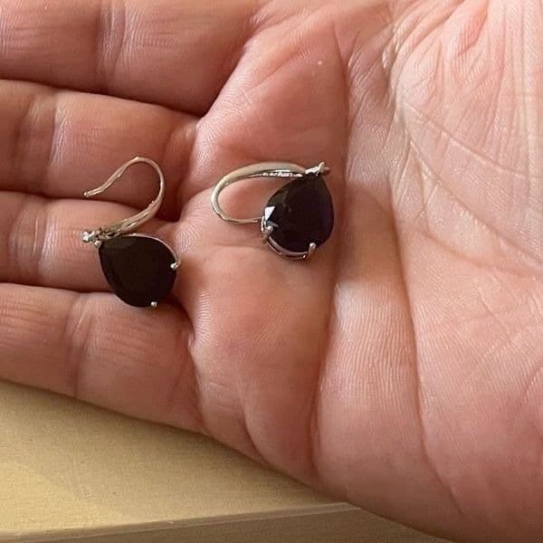 The Simple Sapphire Teardrop Drop Earrings in 925 silver - Thumbnail 7