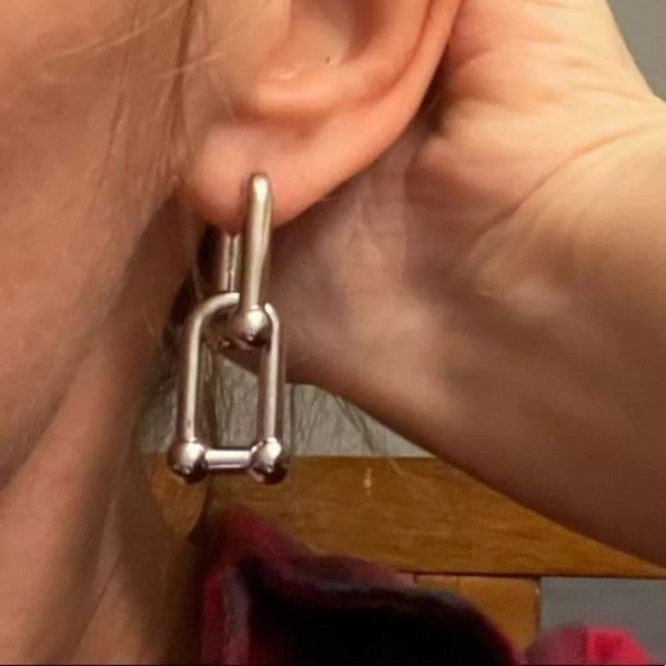 The U Link 2 in 1 Statement Drop Earring in 925 Silver - Image 1