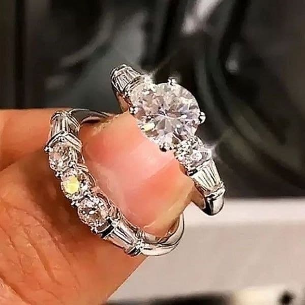 -The WithThese Rings 925 Silver Ring W/White Sapphire Set sz 6 - Thumbnail 2