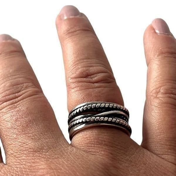 The Boho Weave Ring wide band adjustable in 925 silver - Thumbnail 2