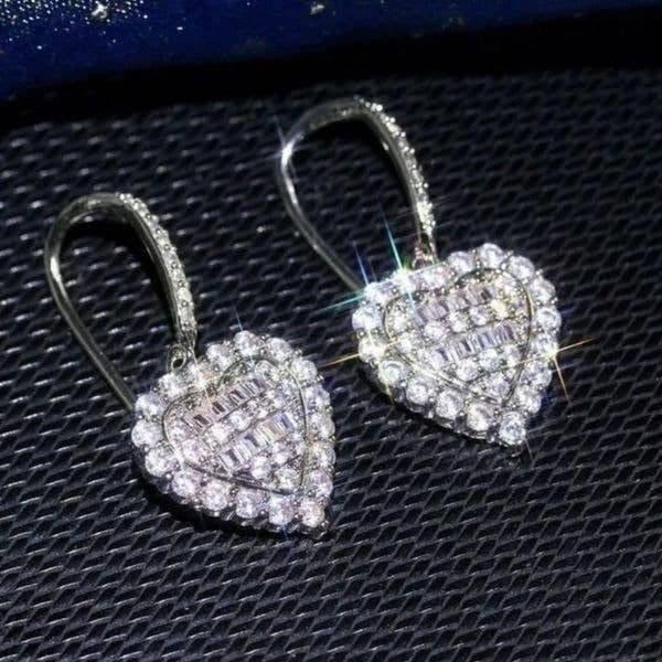 The Heart of Bling 925 Silver Drop Earrings w White Sapphire - Thumbnail 2