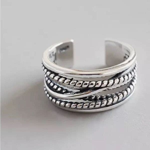The Boho Weave Ring wide band adjustable in 925 silver - Thumbnail 8