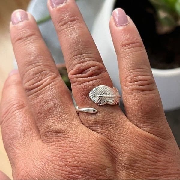The Flirty Feather adjustable sterling silver ring. - Thumbnail 2