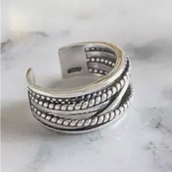 The Boho Weave Ring wide band adjustable in 925 silver - Thumbnail 7