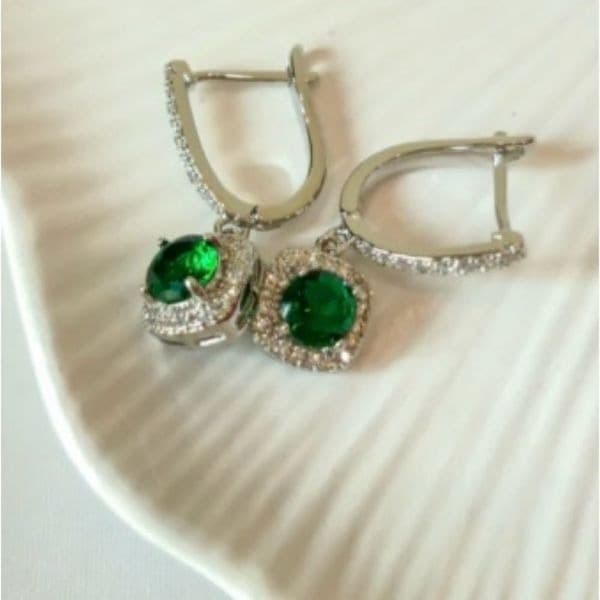 Emerald Drop earrings with beautiful cubic zirconia in silver - Image 1