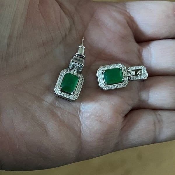 The Oz Drop 925 Emerald green estate inspired cubic zirconia earrings - Thumbnail 9