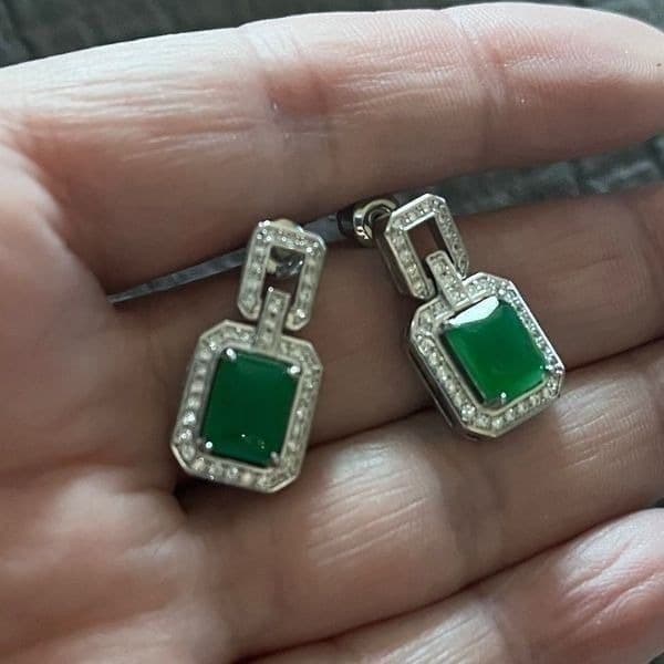 The Oz Drop 925 Emerald green estate inspired cubic zirconia earrings - Thumbnail 12