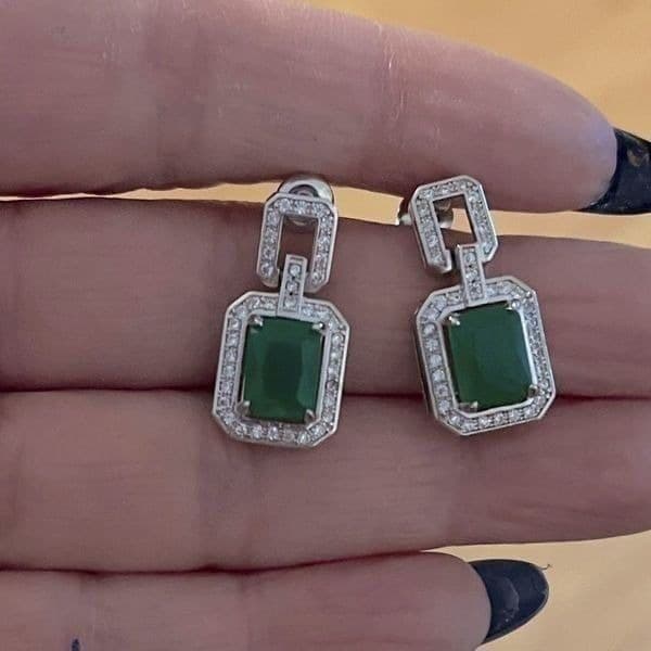 The Oz Drop 925 Emerald green estate inspired cubic zirconia earrings - Thumbnail 5
