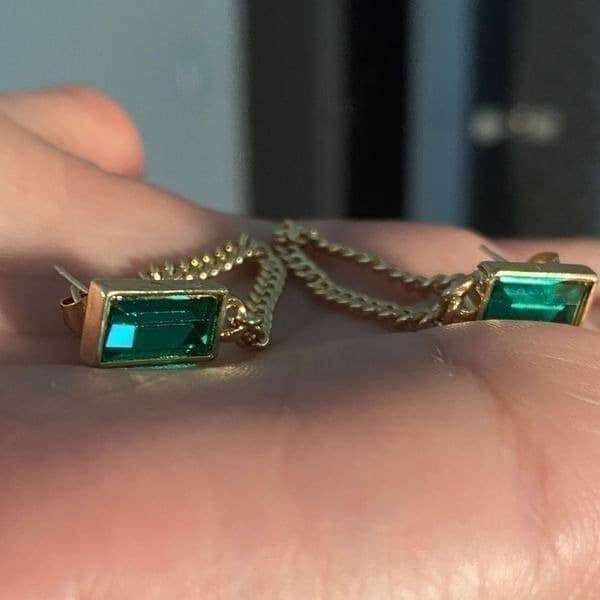 The Champion Square Emerald Crystal Gold Chain Dangle drop Earrings - Thumbnail 11