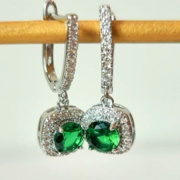 Emerald Drop earrings with beautiful cubic zirconia in silver - Thumbnail 2