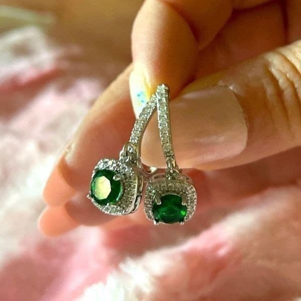Emerald Drop earrings with beautiful cubic zirconia in silver - Thumbnail 3