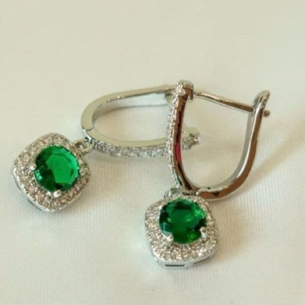Emerald Drop earrings with beautiful cubic zirconia in silver - Thumbnail 5