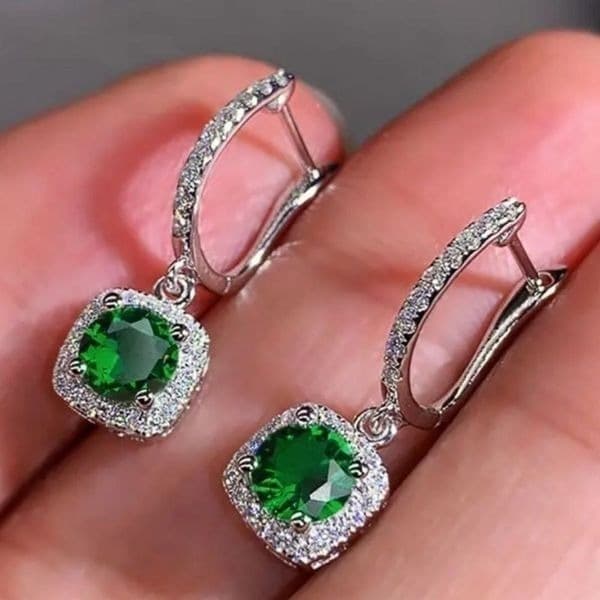 Emerald Drop earrings with beautiful cubic zirconia in silver - Thumbnail 4