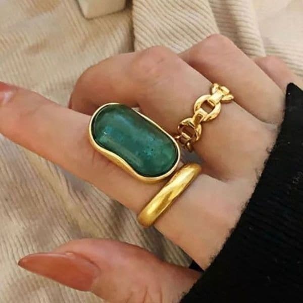 The Emerald Queen Ring in yellow gold plated 925 silver adjustable - Thumbnail 3