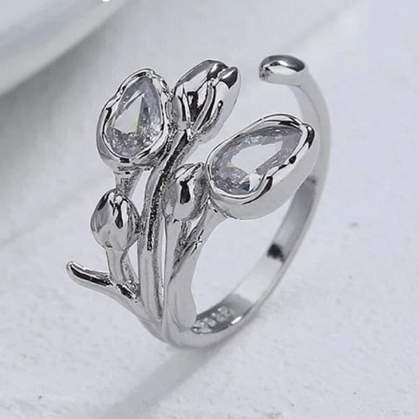 The Sparkling Tulip Bling Open Ring in 925 silver - Image 1