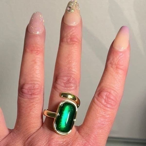 The Emerald Queen Ring in yellow gold plated 925 silver adjustable - Thumbnail 9