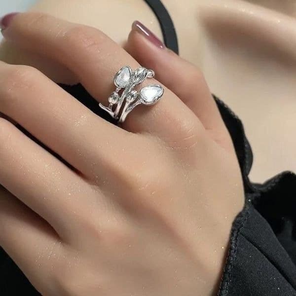 The Sparkling Tulip Bling Open Ring in 925 silver - Thumbnail 3
