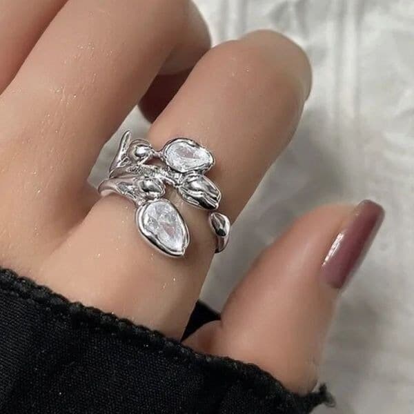 The Sparkling Tulip Bling Open Ring in 925 silver - Thumbnail 2
