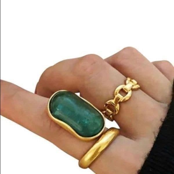 The Emerald Queen Ring in yellow gold plated 925 silver adjustable - Thumbnail 2