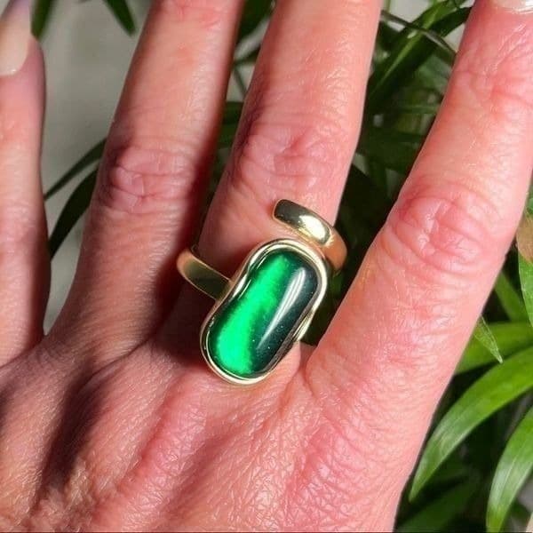 The Emerald Queen Ring in yellow gold plated 925 silver adjustable - Thumbnail 10