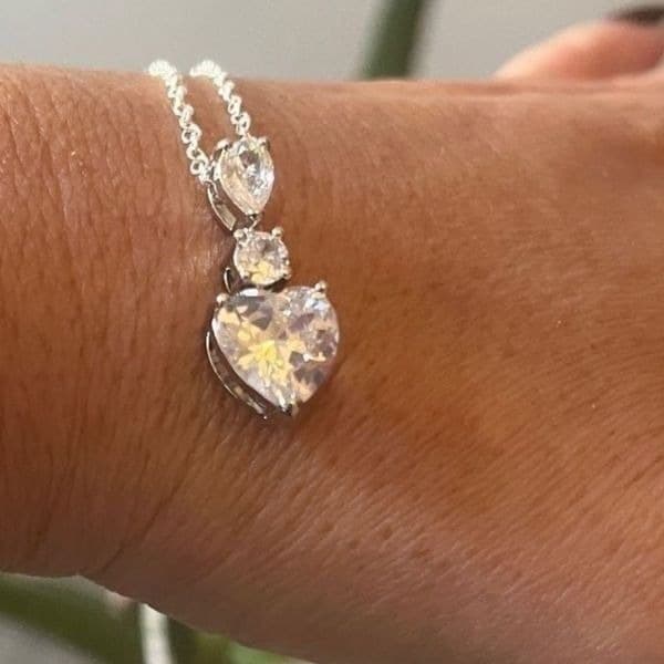 The 2 ct Heart Cut Pendant 14K White Gold Finish in 925 - Thumbnail 3