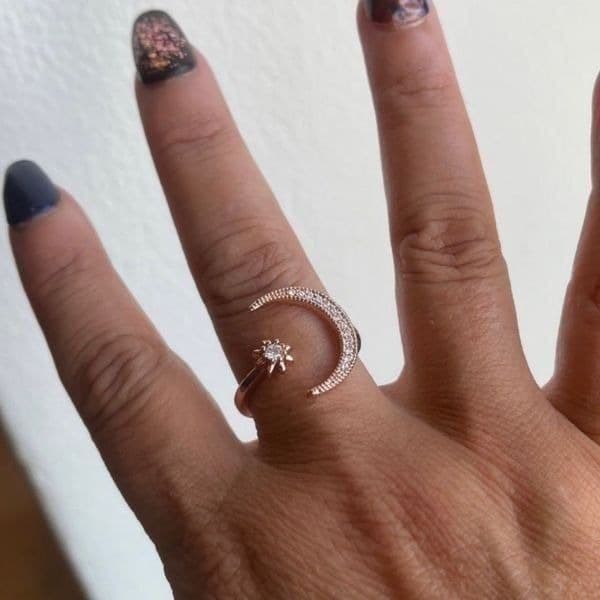 The On trend Moon & Stars Sterling Silver adjustable ring 18k rose gold plated - Image 1