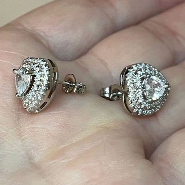 The Double Heart Earrings in 925 silver and brilliant diamonds - Thumbnail 6
