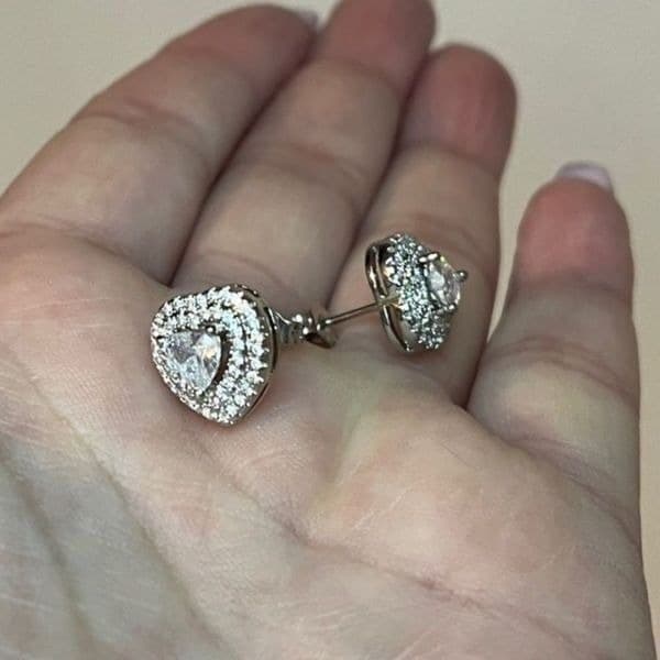 The Double Heart Earrings in 925 silver and brilliant diamonds - Thumbnail 7