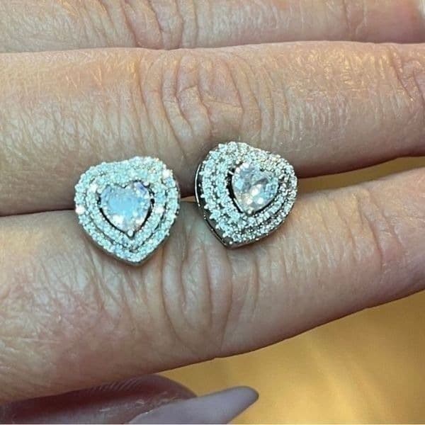 The Double Heart Earrings in 925 silver and brilliant diamonds - Thumbnail 5