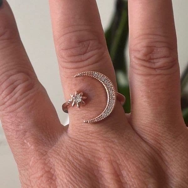 The On trend Moon & Stars Sterling Silver adjustable ring 18k rose gold plated - Thumbnail 2