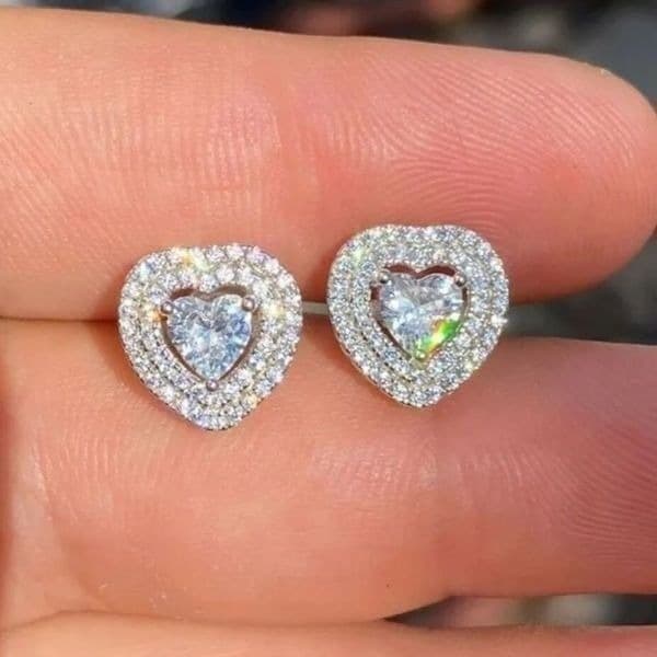 The Double Heart Earrings in 925 silver and brilliant diamonds - Thumbnail 2