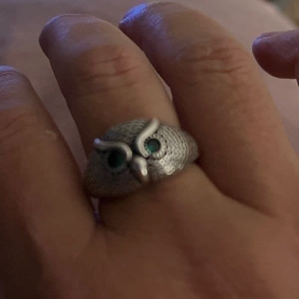 The Green Eyed Owl Ring in 925 antiqued silver - Thumbnail 4