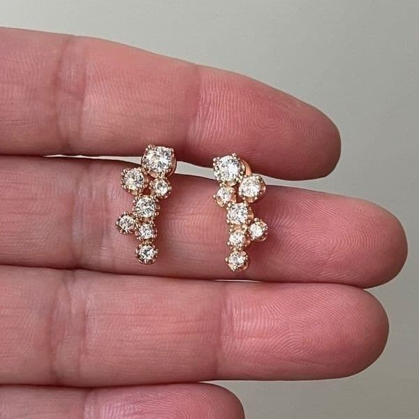 The Dainty Cluster Rose Gold stud earrings with cubic zirconia over 925. - Thumbnail 5