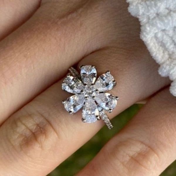 The Floral Mystique silver and white sapphire ring sz 9 - Image 1