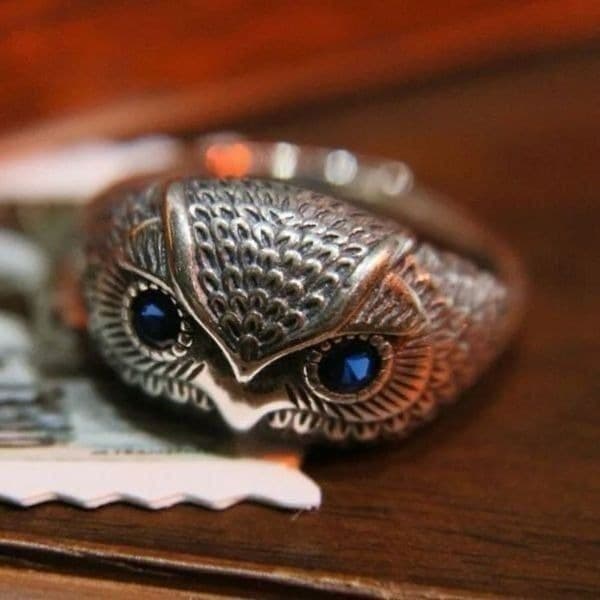 The Blue Eyed Owl Ring in antiqued 925 silver - Image 1
