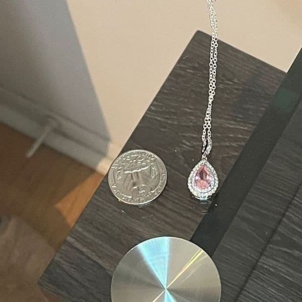 The Pretty in Pink Teardrop Pendant necklace in 925 silver and cubic zirconia - Thumbnail 2
