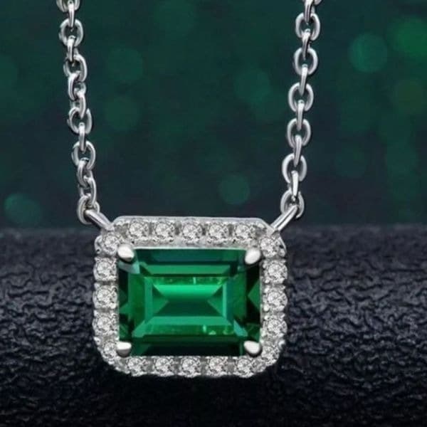 The Primavera 925 silver 18” Emerald green pendant necklace - Thumbnail 5