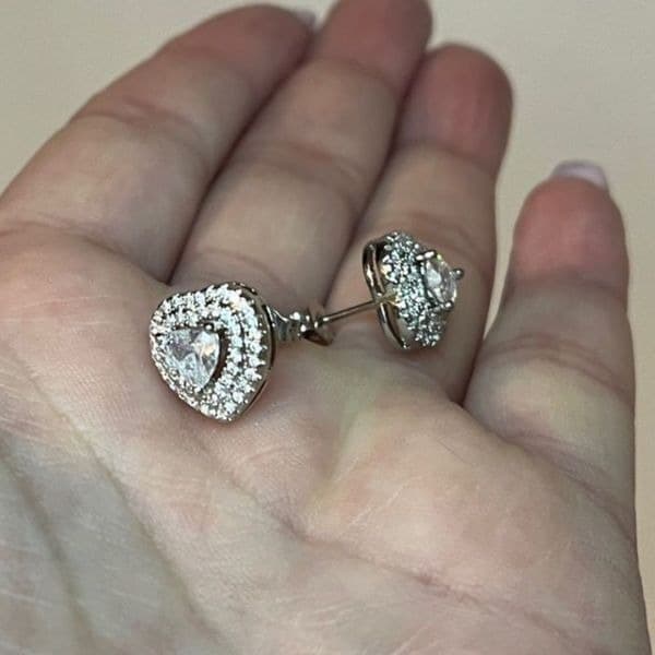 The Double Heart Earrings in 925 silver and brilliant diamonds - Thumbnail 7