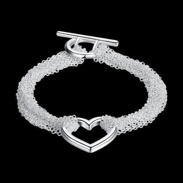 The Enmeshed Heart multi strand heart pendant bracelet in sterling silver. - Thumbnail 3