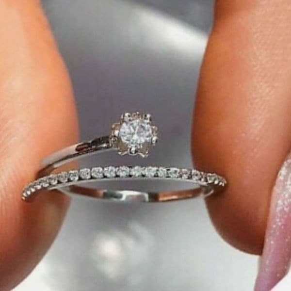 The Shooting Star Bypass Ring adjustable cubic zirconia 925 silver - Thumbnail 2