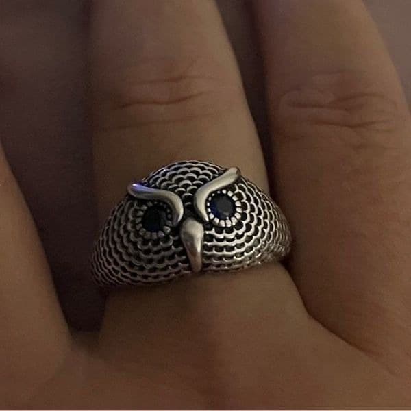 The Blue Eyed Owl Ring in antiqued 925 silver - Thumbnail 6