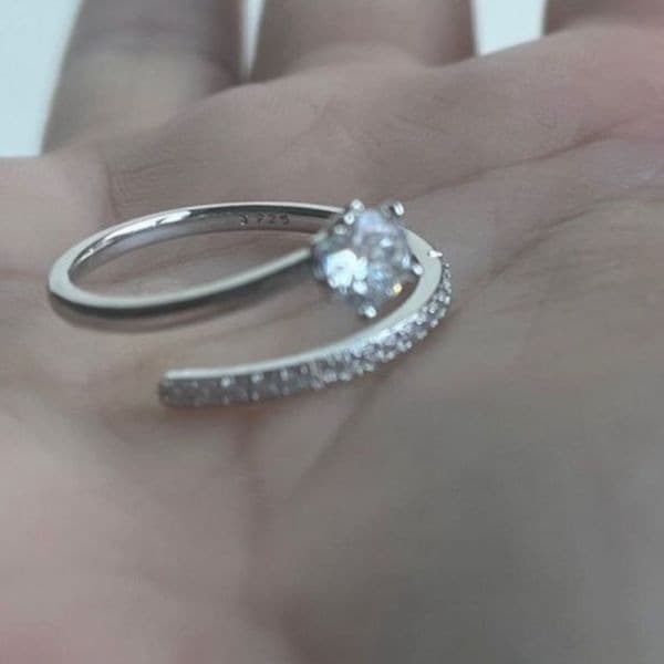 The Shooting Star Bypass Ring adjustable cubic zirconia 925 silver - Thumbnail 6