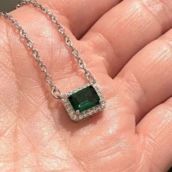 The Primavera 925 silver 18” Emerald green pendant necklace - Thumbnail 4