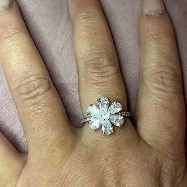 The Floral Mystique silver and white sapphire ring sz 9 - Thumbnail 5