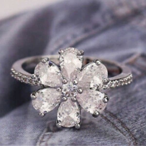 The Floral Mystique silver and white sapphire ring sz 9 - Thumbnail 8