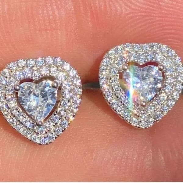 The Double Heart Earrings in 925 silver and brilliant diamonds - Thumbnail 2