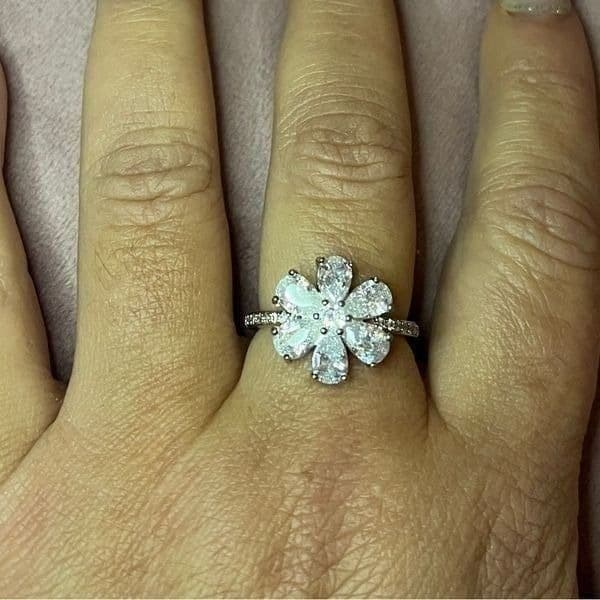 The Floral Mystique silver and white sapphire ring sz 9 - Thumbnail 2