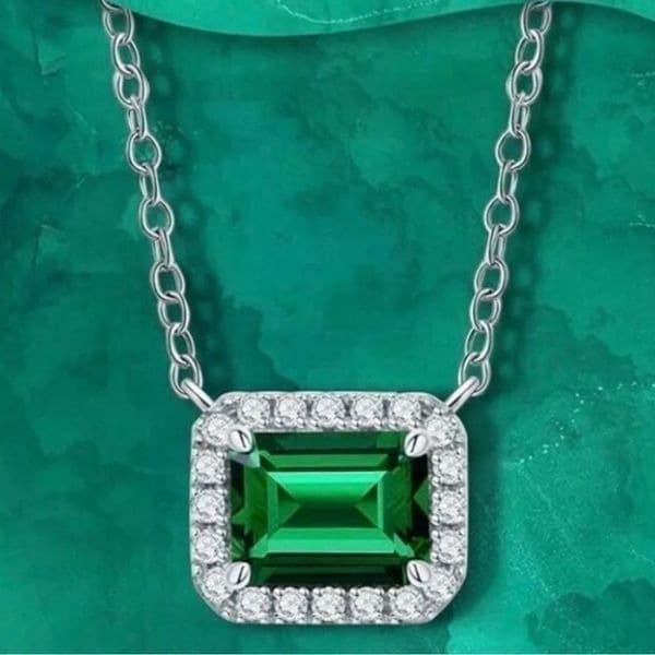 The Primavera 925 silver 18” Emerald green pendant necklace - Thumbnail 2