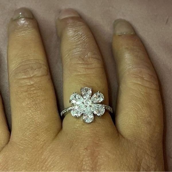 The Floral Mystique silver and white sapphire ring sz 9 - Thumbnail 3